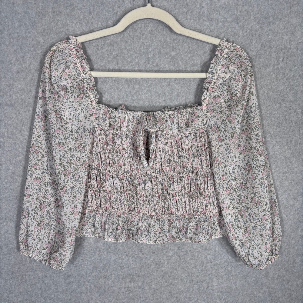 Smocked Crop Milkmaid Top Small Floral Victorian Ethereal Cottage Feminine